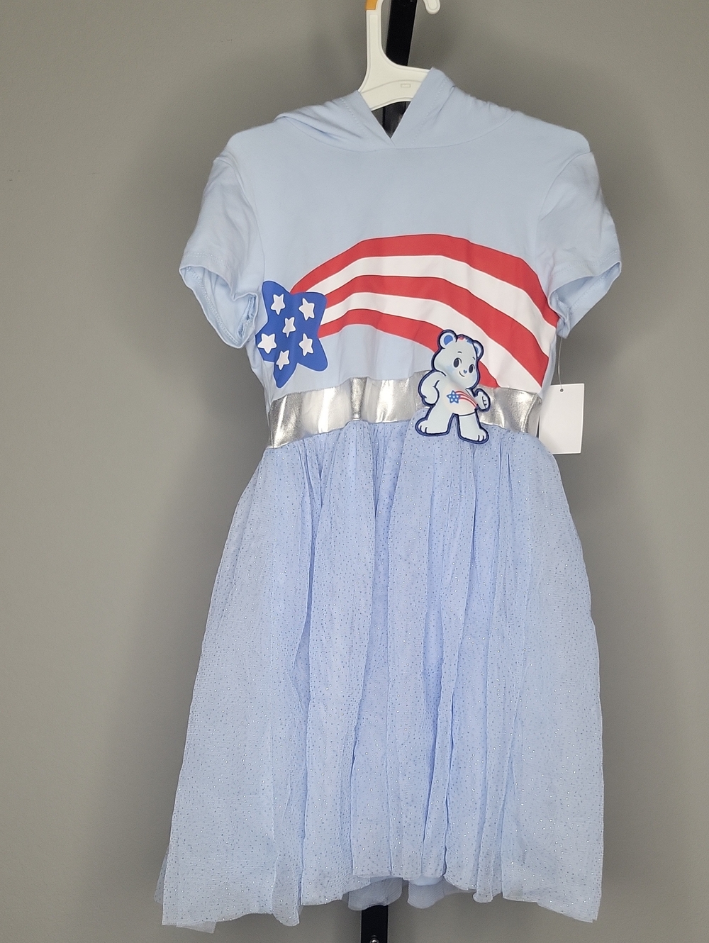 Care Bears Light Blue Hooded Tulle Costume Dress with Silver Waistband